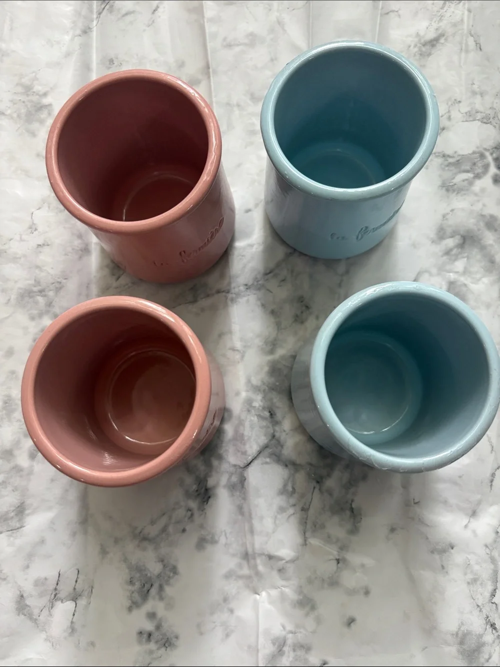 4 La Fermiere Yogurt Pots - Seashell Pink & Sky Blue